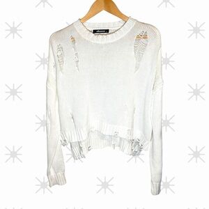 Olivaceous Distressed White Knit Long Sleeve Sweater - Size L